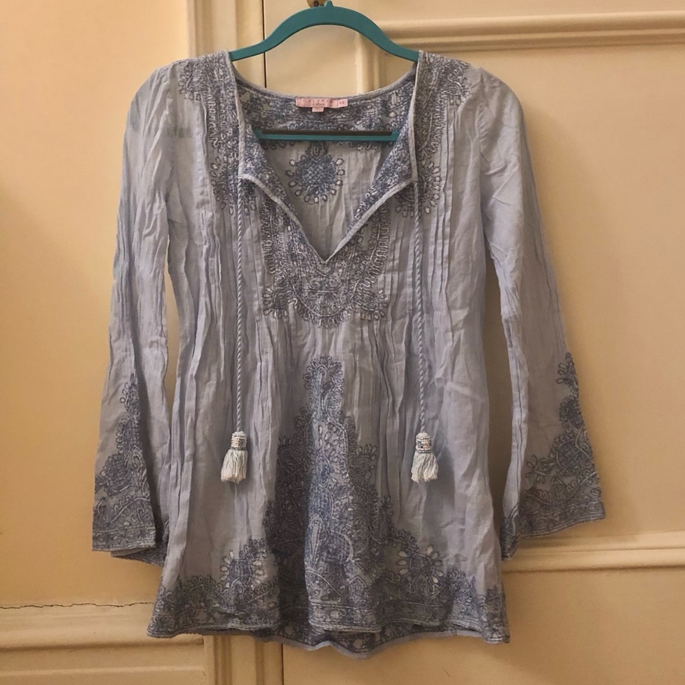 Calypso St. Barth Embroidered Top in Blue